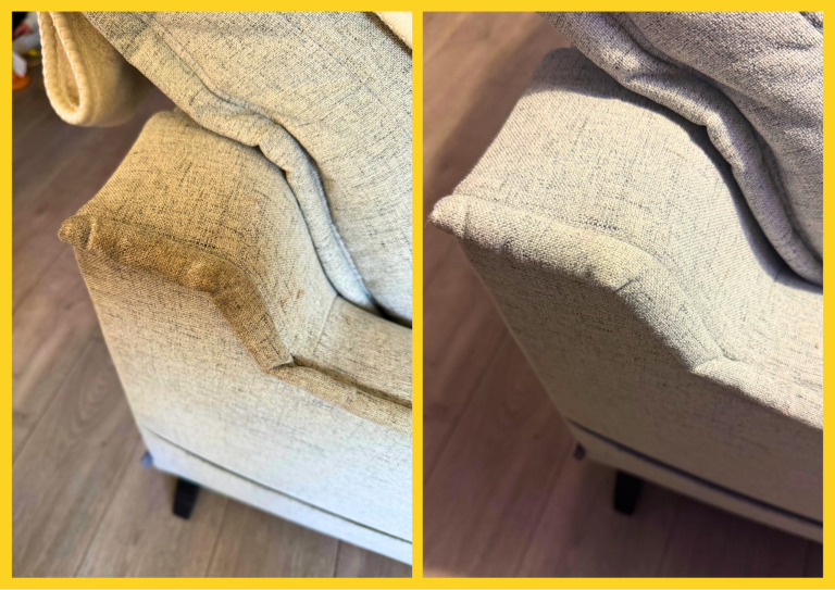 Upholstery Clean before and after of upholstery cleaning showing a sofa
