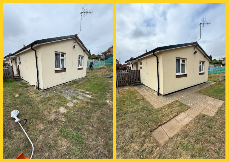 patio clean up before and after before and after of a patio and garden clean up showing neat work.