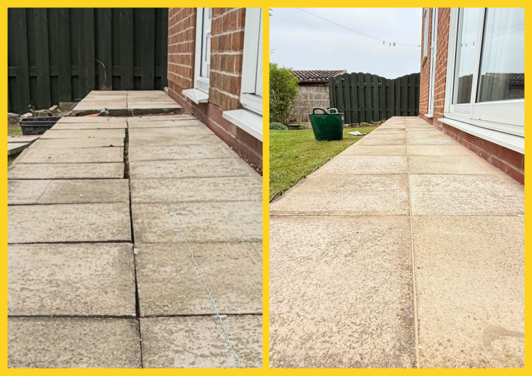 Slab re-lay Before and after of some slabs re laid to make safe